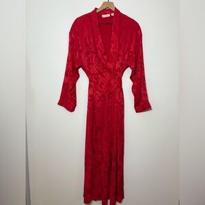 Victoria's Secret Red  M/L Vintage Sexy Satin Robe Long Gold Tag 90s Floral
